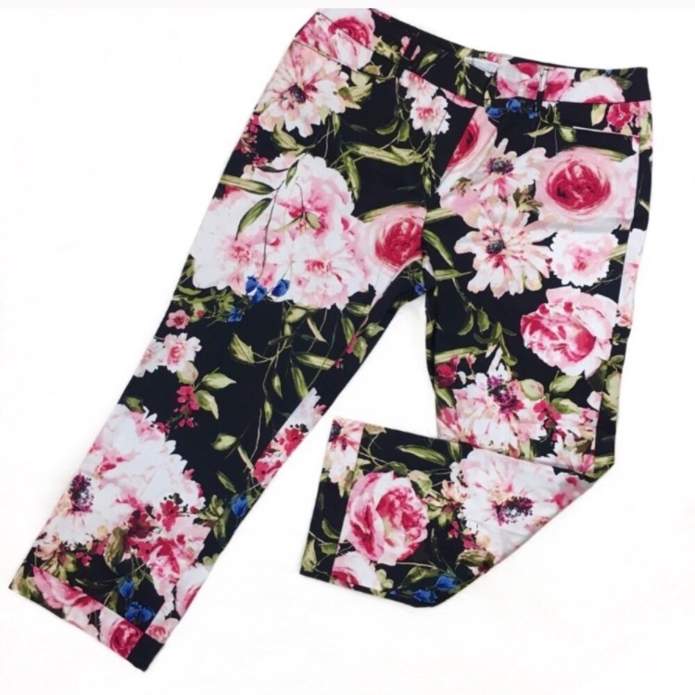 NY & Co. Floral Cuffed Cropped Dress Pants EUC